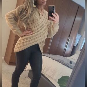 Wrap cable knit off shoulder sweater